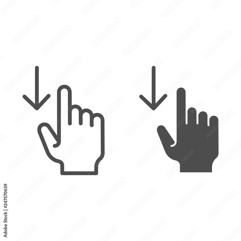 Poster swipe down line and glyph icon. touch screen gestures vector illustration isolated on white. scrolli