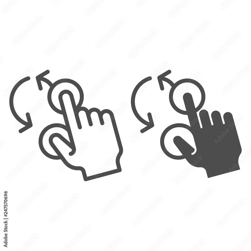 Aufkleber rotate with two fingers line and glyph icon. swipe vector illustration isolated on white. tap outlin