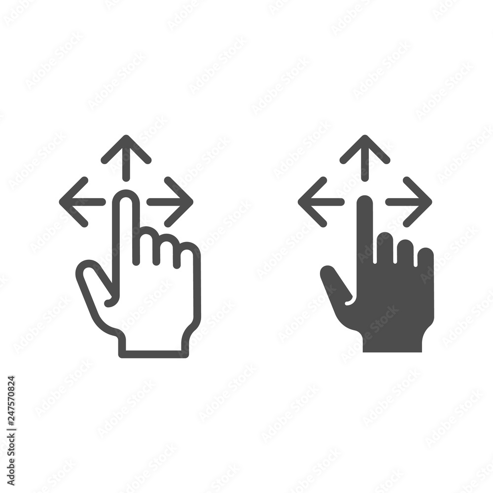 Poster free drag line and glyph icon. transfer with touch vector illustration isolated on white. click outl