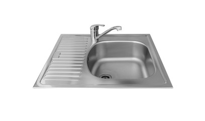 Kitchen sink with tap isolated on a white background