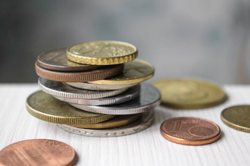 coins in a stack of macro