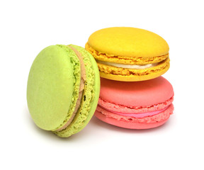 Beautiful macaroons multicolored isolated on white background. French confection