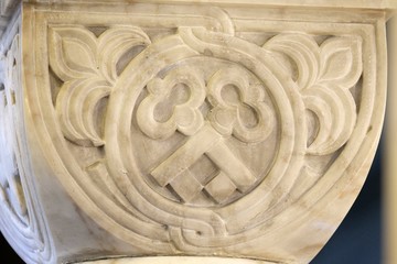 Carved stone column ornament in the church of Saint Blaise in Zagreb, Croatia 