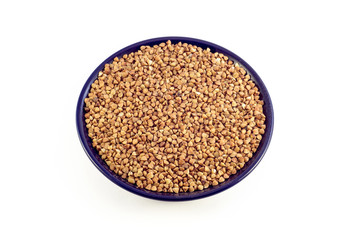  The product of the agricultural industry buckwheat in a plate on a white background