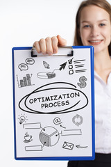 Business, technology, internet and networking concept. Young entrepreneur showing keyword:...