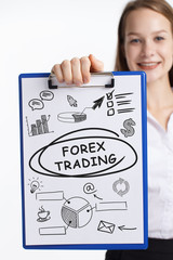 Business, technology, internet and networking concept. Young entrepreneur showing keyword: Forex...