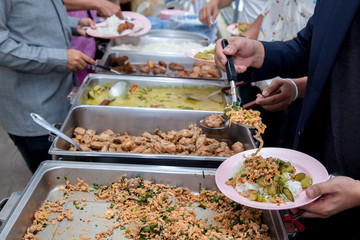Food Buffet Catering Dining Eating Party Sharing Concept.people group catering buffet food indoor...