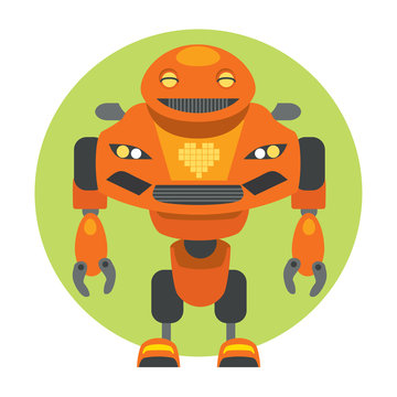 Cute robot with heart. Transformer in love. Emotion character. Technology, future. Cartoon flat vector illustration