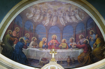 Last supper, fresco in the Basilica of the Sacred Heart of Jesus in Zagreb, Croatia
