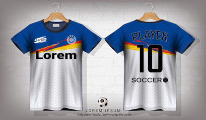 Soccer jersey and t-shirt sport mockup template, Graphic design for football kit or activewear uniforms, Ready for customize logo and name, Easily to change colors and lettering styles in your team.