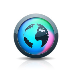 Earth Planet button holographic style illustration