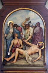 11th Stations of the Cross, Crucifixion, Basilica of the Sacred Heart of Jesus in Zagreb, Croatia 