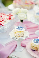 cupcakes with cream and flower decorations
