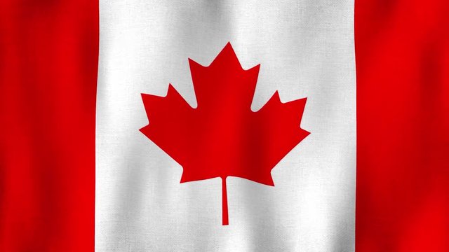 Canada flag waving in the wind. Closeup in 4k of realistic Canadian flag with highly detailed fabric texture