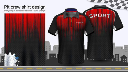 Polo t-shirt with zipper, Racing uniforms mockup template for Active wear and Sports clothing, such as, Racing apparel, Karting, Pit crew, Mechanic overalls, Everything is editable and Color change.