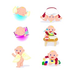 Little baby in everyday life set. Cute little boy cartoon