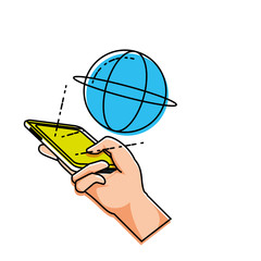 hand using smartphone with sphere browser