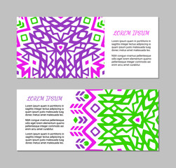Aztec style horizontal colorful card set. American indian pattern design. Ornamental collection with ethnic motifs. Tribal decorative flyer template. EPS 10 vector concept.