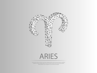 Aries Zodiac low poly abstract illustration consisting of points, lines, and shapes in the form of planets, stars and the universe. Origami Vector digit wireframe concept.