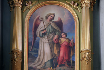 Guardian angel, altarpiece in the Basilica of the Sacred Heart of Jesus in Zagreb, Croatia 