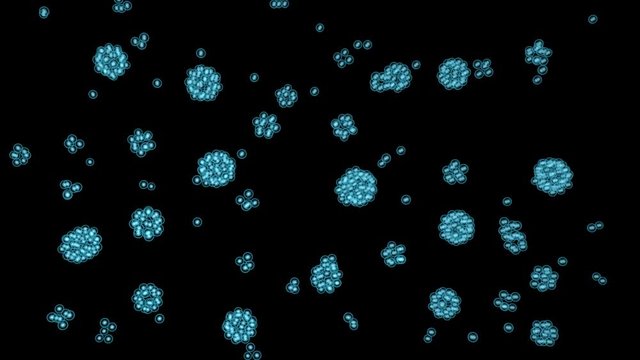 Microbes, atoms ,molecules, cells coagulating , crystallize, reproducing, multiplying . 3d animation . Small clumps