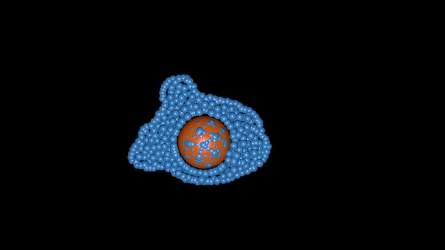 Microbes, drug molecules , nanobots envelope  target cell. 3d animation. 