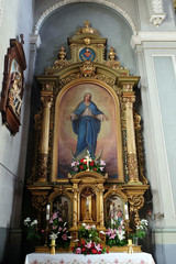 Fototapeta na wymiar Virgin Mary altar in the Basilica of the Sacred Heart of Jesus in Zagreb, Croatia 