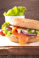 hamburger with salmon and sauce