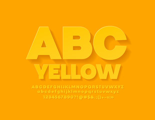 Vector bold yellow Font. Trendy flat Alphabet for infographics with shadow. 