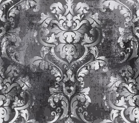 Rococo texture pattern Vector. Floral ornament decoration old effect. Victorian engraved retro design. Vintage fabric decors. Gray colors