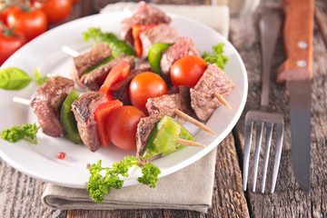 barbecue meat, and vegetable