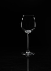 Wine glass on a black background without glare close-up