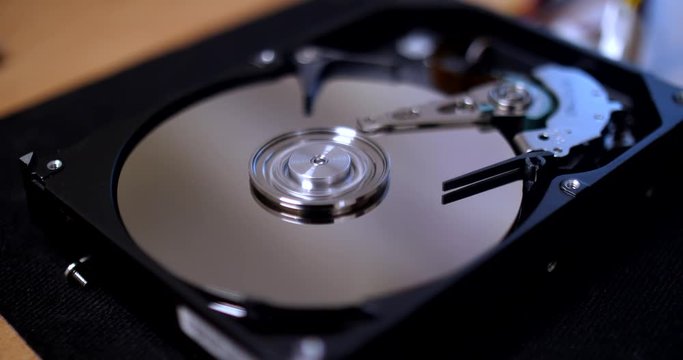 Close ups of an open computer hard drive