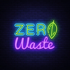 Fototapeta na wymiar Zero Waste Neon Text Vector. Zero Waste neon sign, design template, modern trend design, night neon signboard, night bright advertising, light banner, light art. Vector illustration