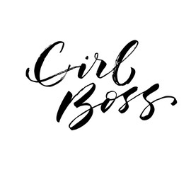 Girl boss card. Hand drawn brush style modern calligraphy. Vector illustration of handwritten lettering. 