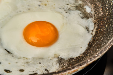 Fryed egg on frying pan