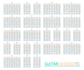 Guitar chords set on vector graphic art.