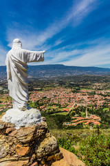 Mirador El Santo and his Jesus statue Villa de Leyva  skyline cityscape Boyaca in Colombia South America
