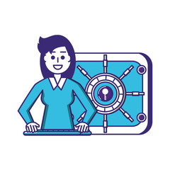 elegant businesswoman with safe box