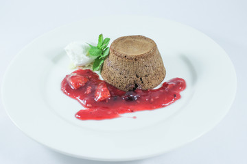 chocolate fondant with pistachio paste