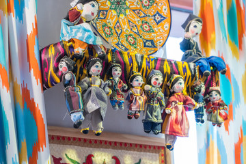 dolls in traditional Oriental outfits. national uzbek souvenirs