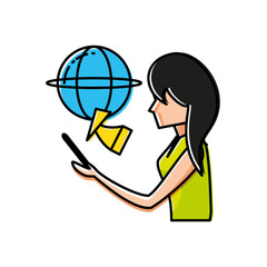 woman using smartphone with sphere browser