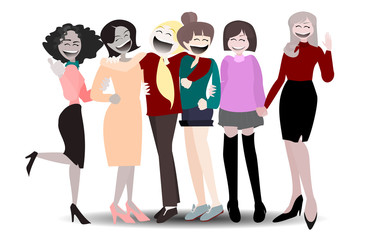 Fototapeta premium Happy International Woman Day. Lady cartoon character on isolated background.