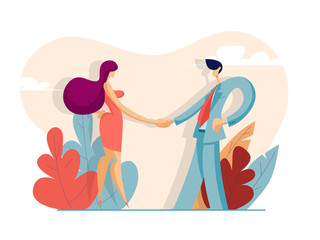 Man and woman shake hands. Business concept. Vector illustration in flat style