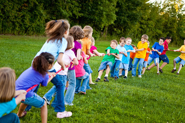 Girls Versus Boys Tug-of-War Team Game Outside