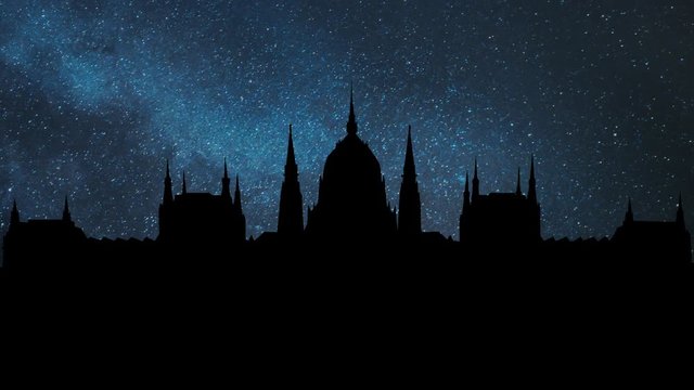 Budapest: The Hungarian Parliament Building with Stars in Background, Famous Landmark of Hungary and a Popular Tourist Destination