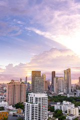 cityscape of Bangkok city skyline with blue sky background, Bangkok city is modern metropolis of Thailand and favorite of tourists