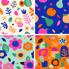 Colorful seamless pattern in paper cutout style. Modern graphic design, hand drawn textures. Ideal for web, card, poster, cover, invitation, brochure