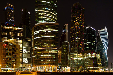 view of illuminated skyscrapers in Moscow City