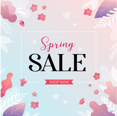 Spring sale background withcolorful flowers. Vector illustration.